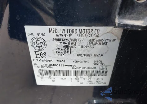 2009 Ford Edge Sel z USA, uszkodzony, nr VIN 2FMDK48C29BA90597